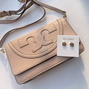 BOTH! Gorgeous Tory Burch leather purse with matching NIB Tory Burch earrings!